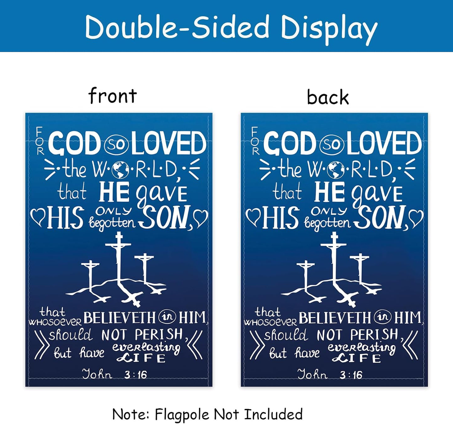 Bandera jardín versículo bíblico John 3:16 doble cara