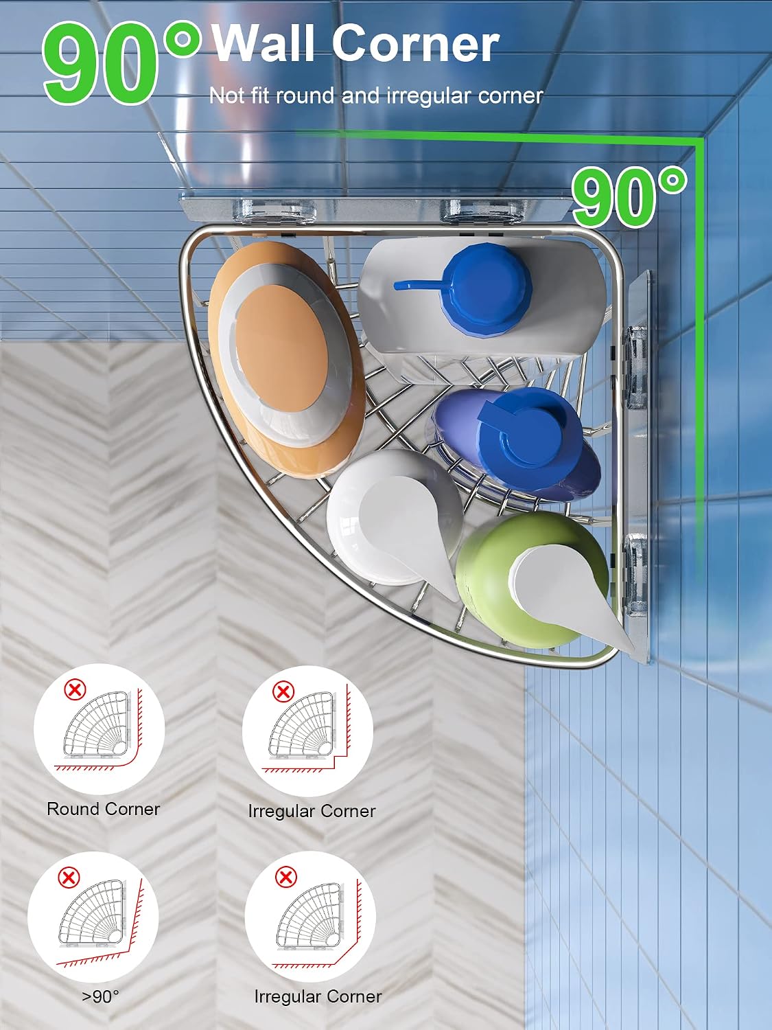 2 Cestas ducha esquineras acero inox SUS304 con adhesivo