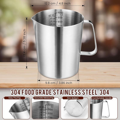 4 Jarras Acero Inox 33.8oz para Medir Líquidos