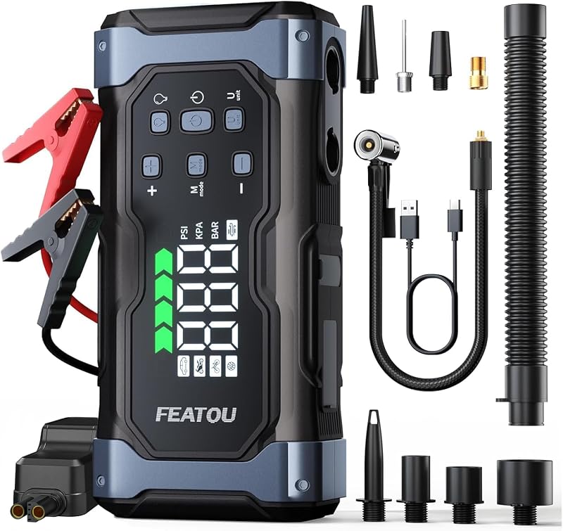 Arrancador 9000A 12V con compresor aire inflador neumáticos