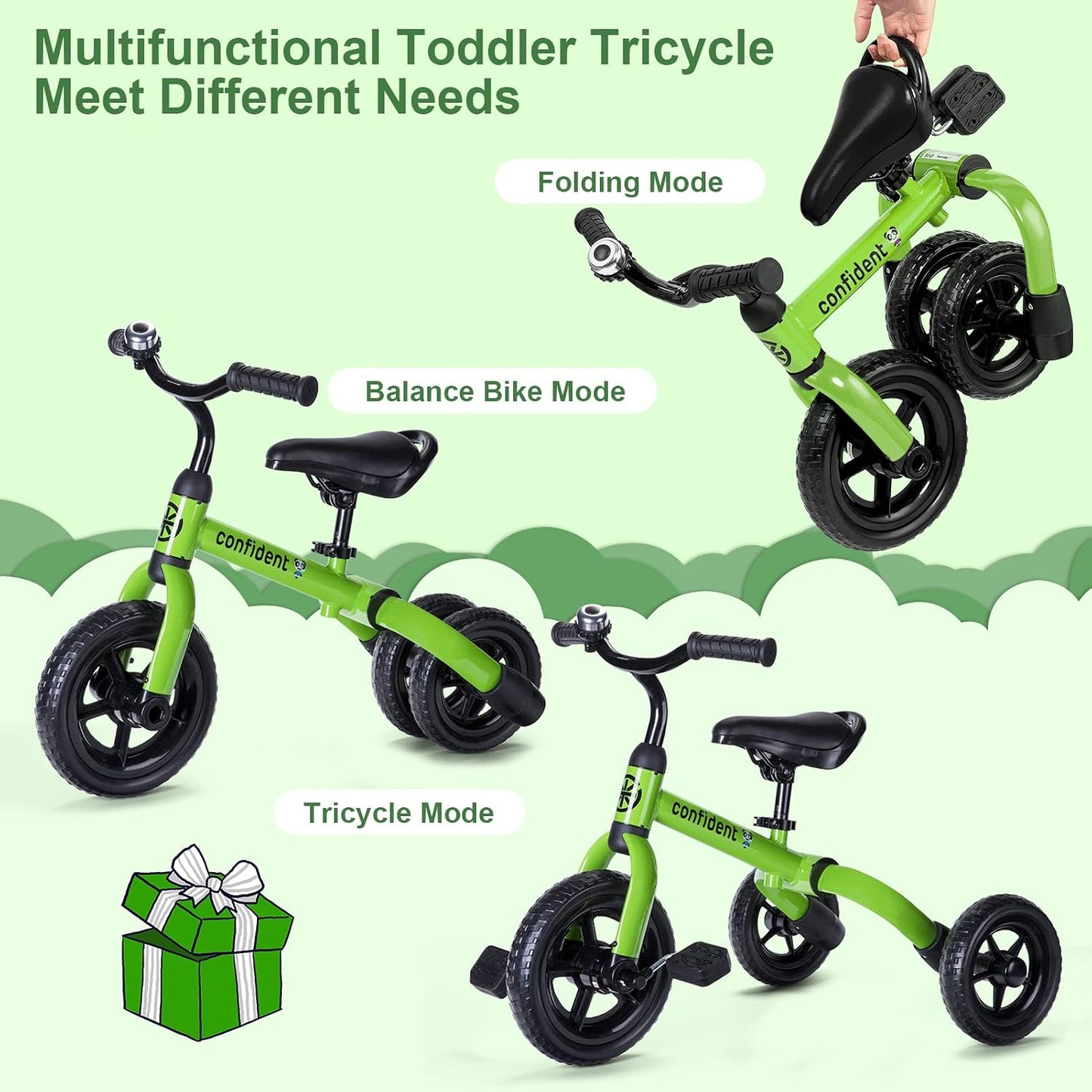 Triciclo 3en1 para niños asiento ajustable verde