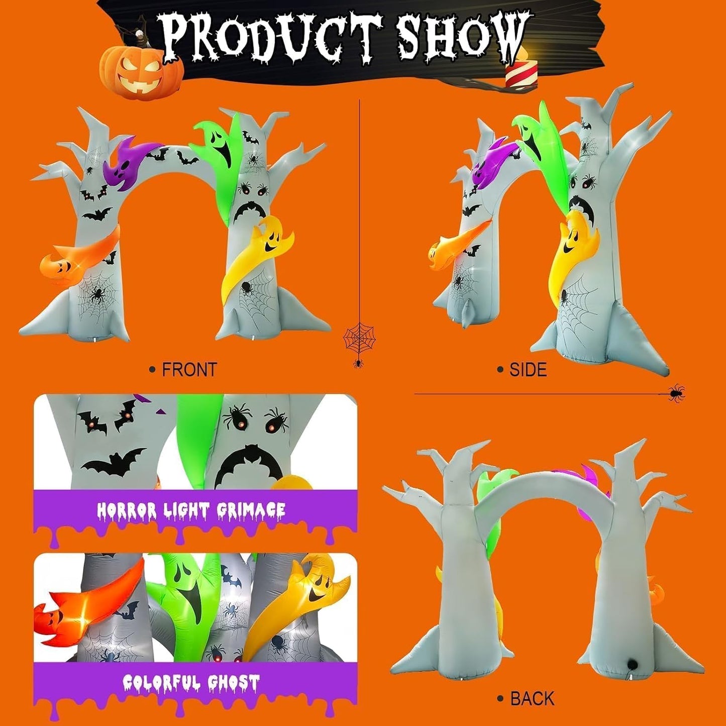 Arco inflable árbol fantasma Halloween 14x10pies 15 luces