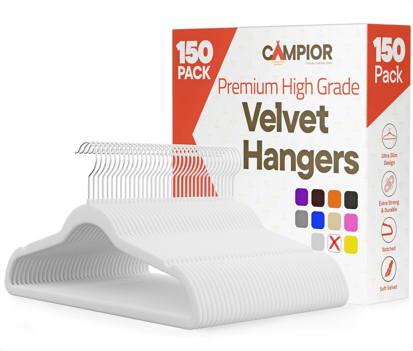 150 Perchas Terciopelo Blanco Giratorio Antiderrap 11lb