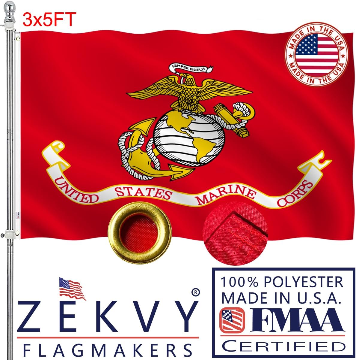 Bandera USMC 3x5 doble cara resistente color vivo