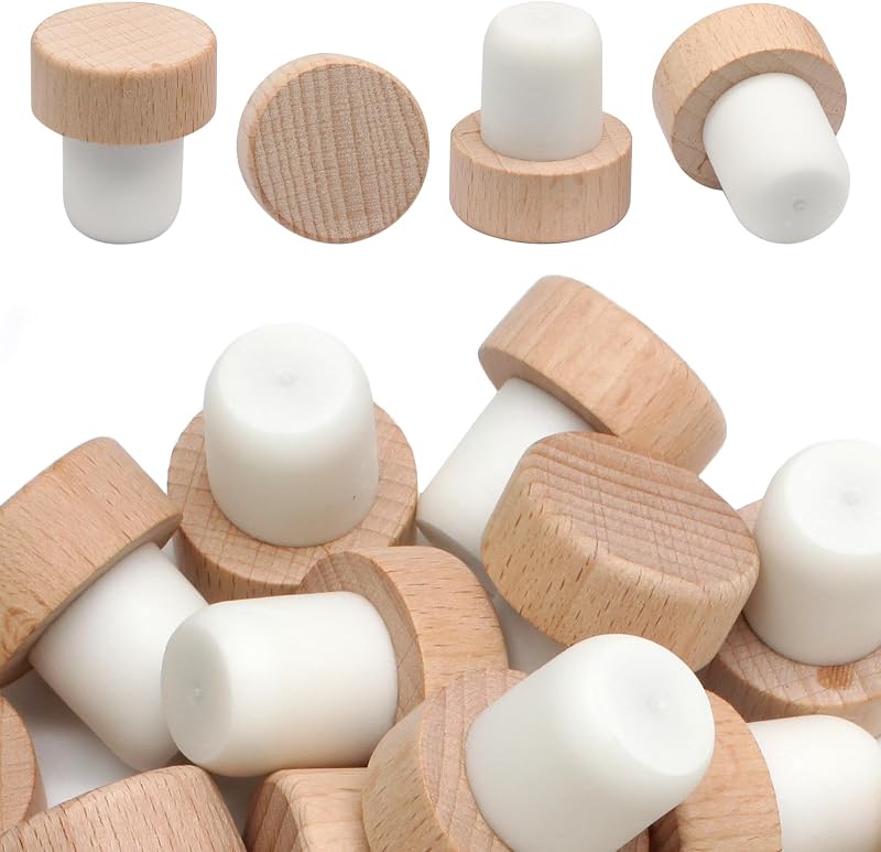 24 Tapones Vino Forma T Reutilizables Madera Goma
