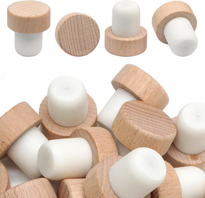 24 Tapones Vino Forma T Reutilizables Madera Goma