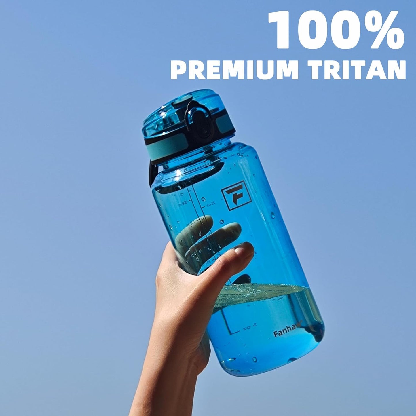 Botella agua Tritan transparente 32oz sin BPA tapa antipolvo