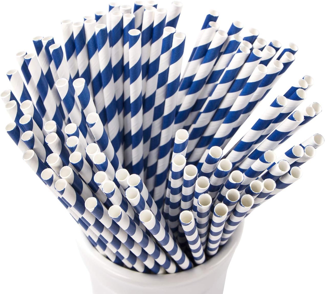 Pajitas papel biodegradable a rayas azules 144 uds