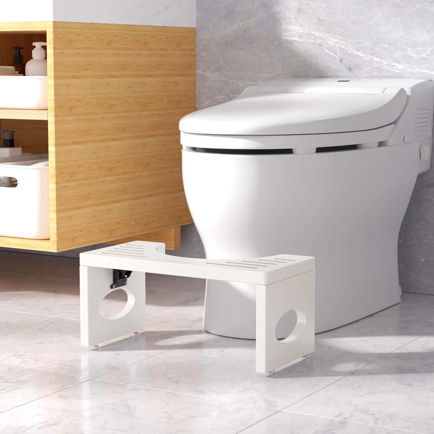 Taburete baño bambú 7pulg plegable blanco