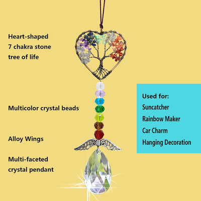 Decoración cristal árbol vida chakras para auto y pared