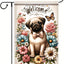 Bandera jardín diseño floral perro carlino 12x18pulg doble cara