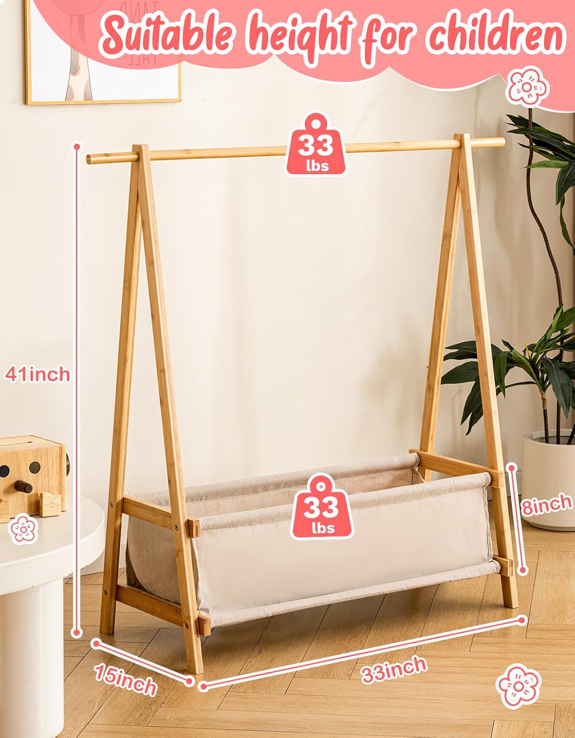 Perchero ropa niños con caja almacenamiento bambú