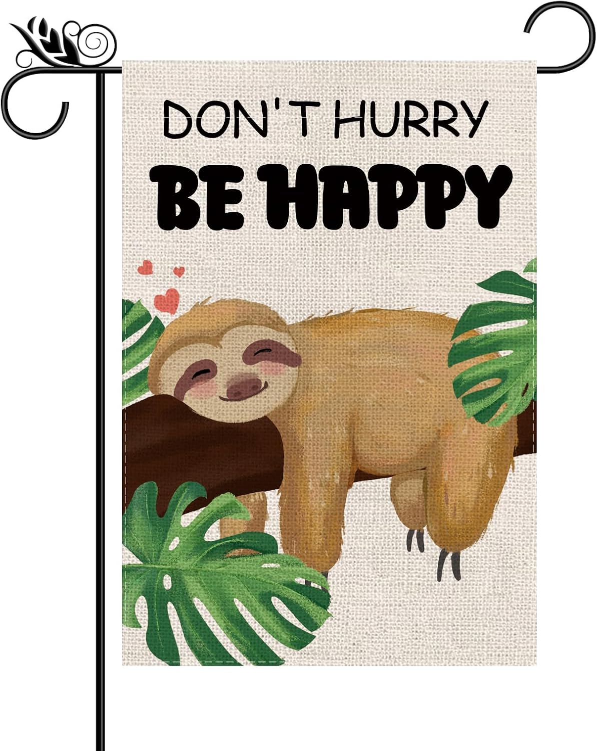 Banderas jardín doble cara texto 'Don't Hurry Be Happy'