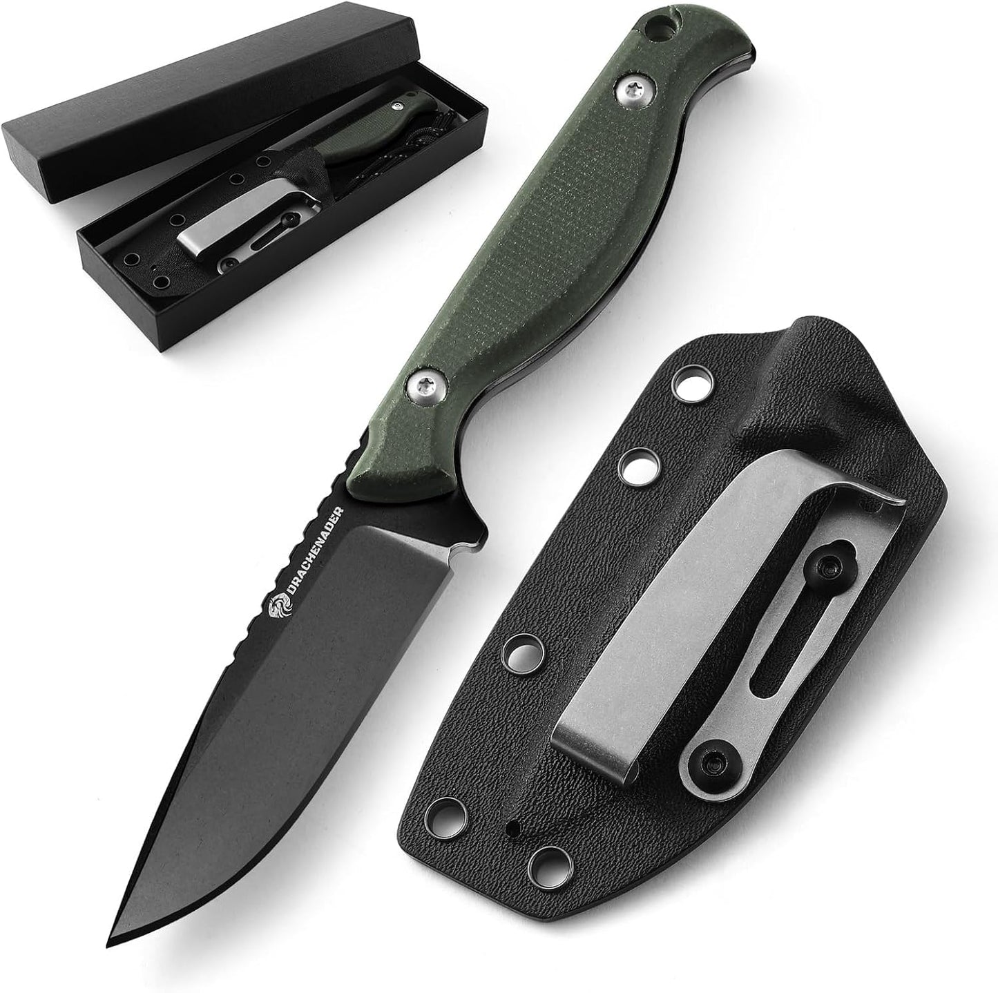 Cuchillo EDC acero D2 mango micarta funda Kydex negro verde