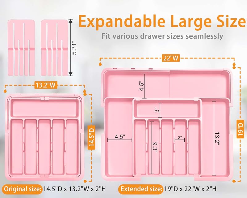Organiz. cubiertos cajón cocina 22x19pulg con insertos cuchillos