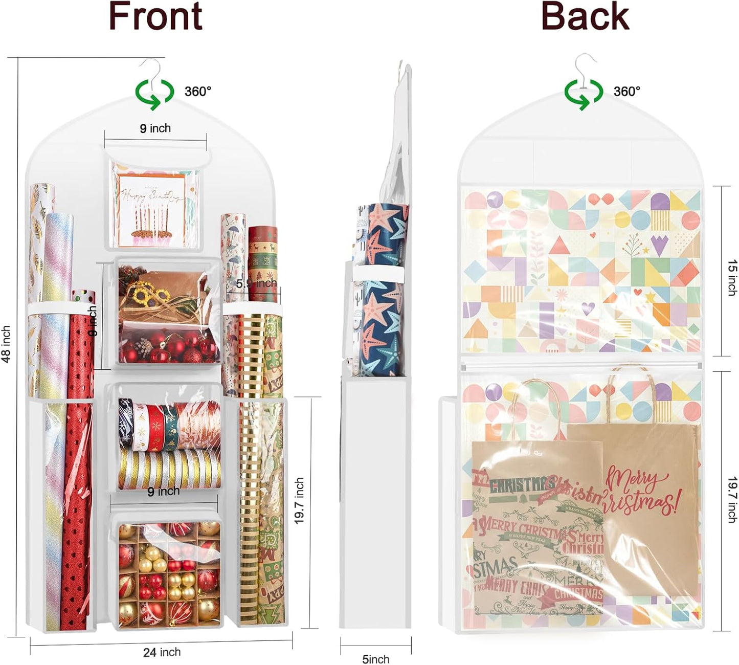 Organiz. rollos largos colgante 48x24" doble cara blanco