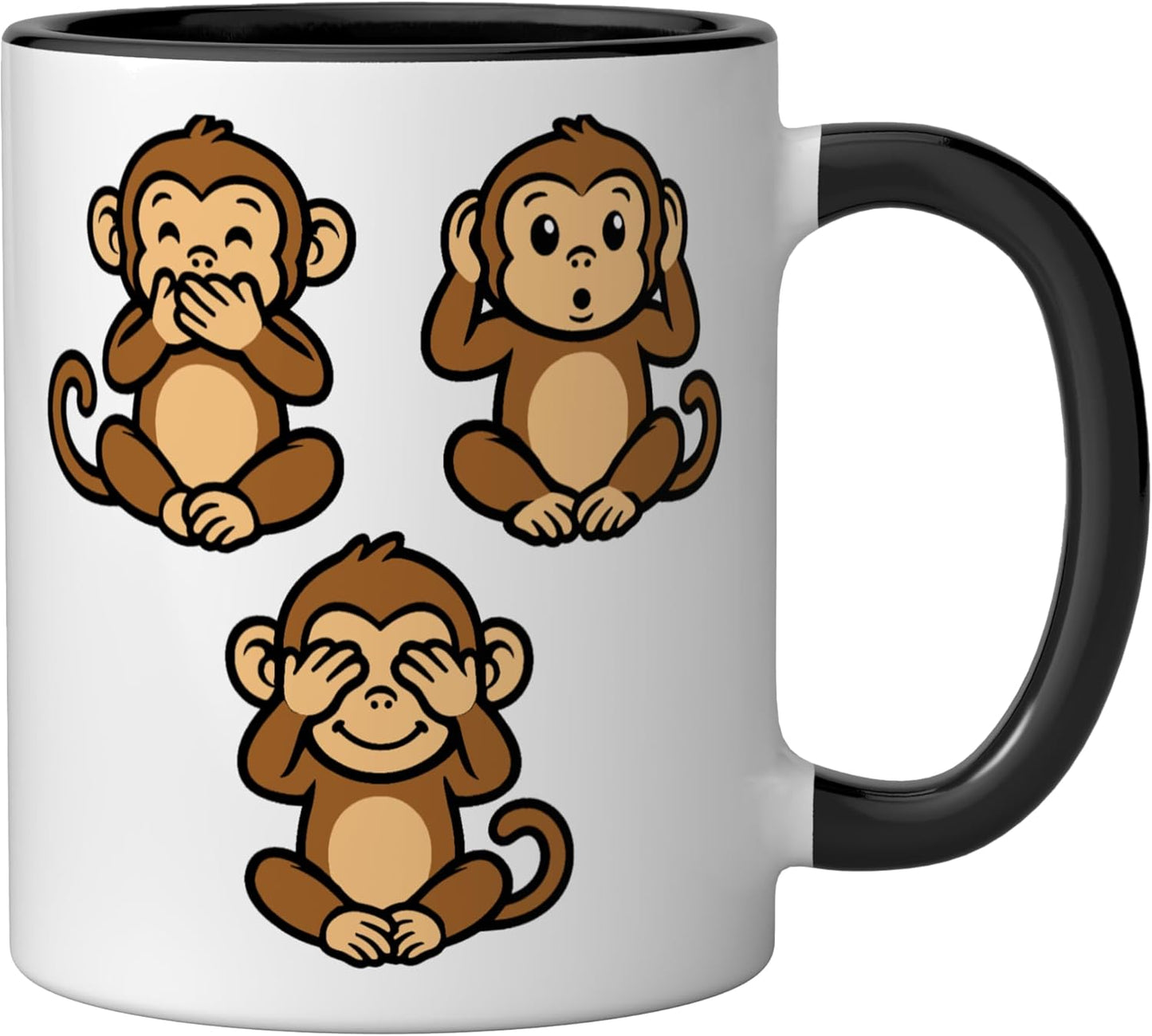 Taza Cerámica Chibi 3 Monos Sabios Negro/Blanco