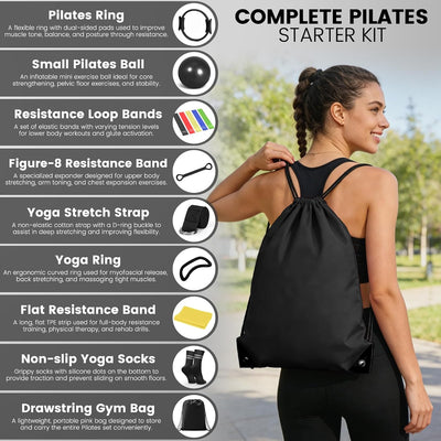 Kit Pilates mujer pelota 9.8" bandas círculo mágico