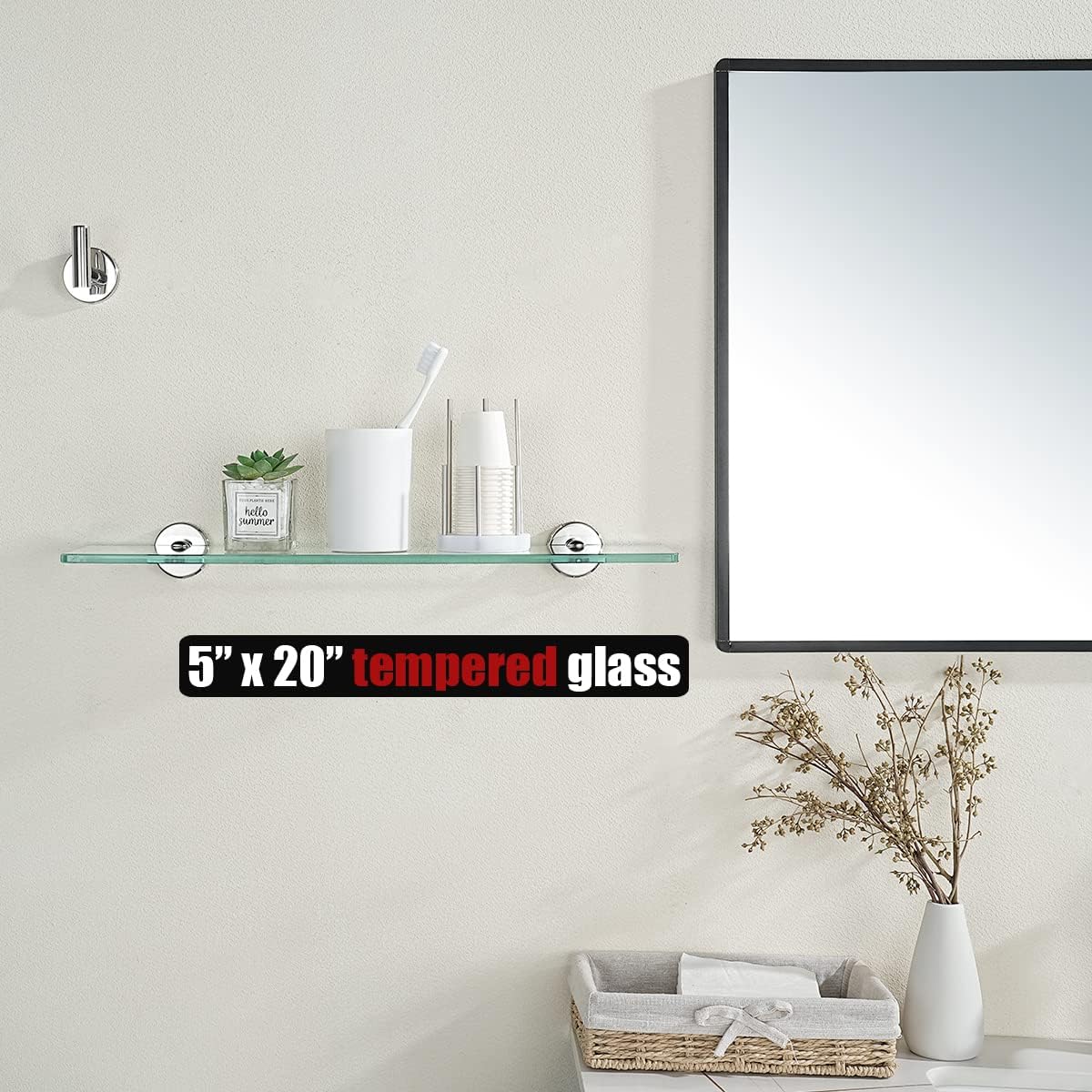 Estante baño vidrio cromado soporte pared acero inox 20x5pulg