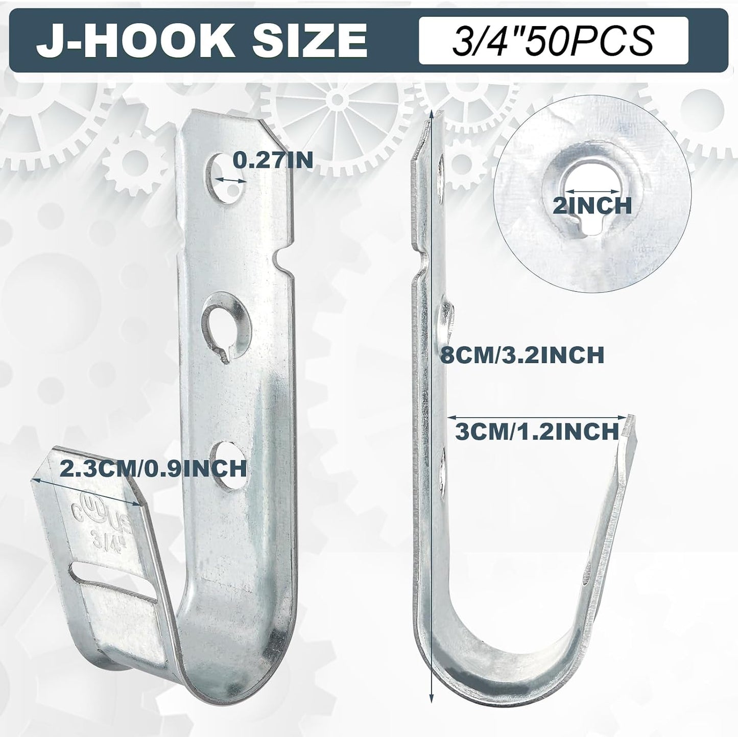 50 Ganchos J 3/4pulg Acero Galvanizado Pared