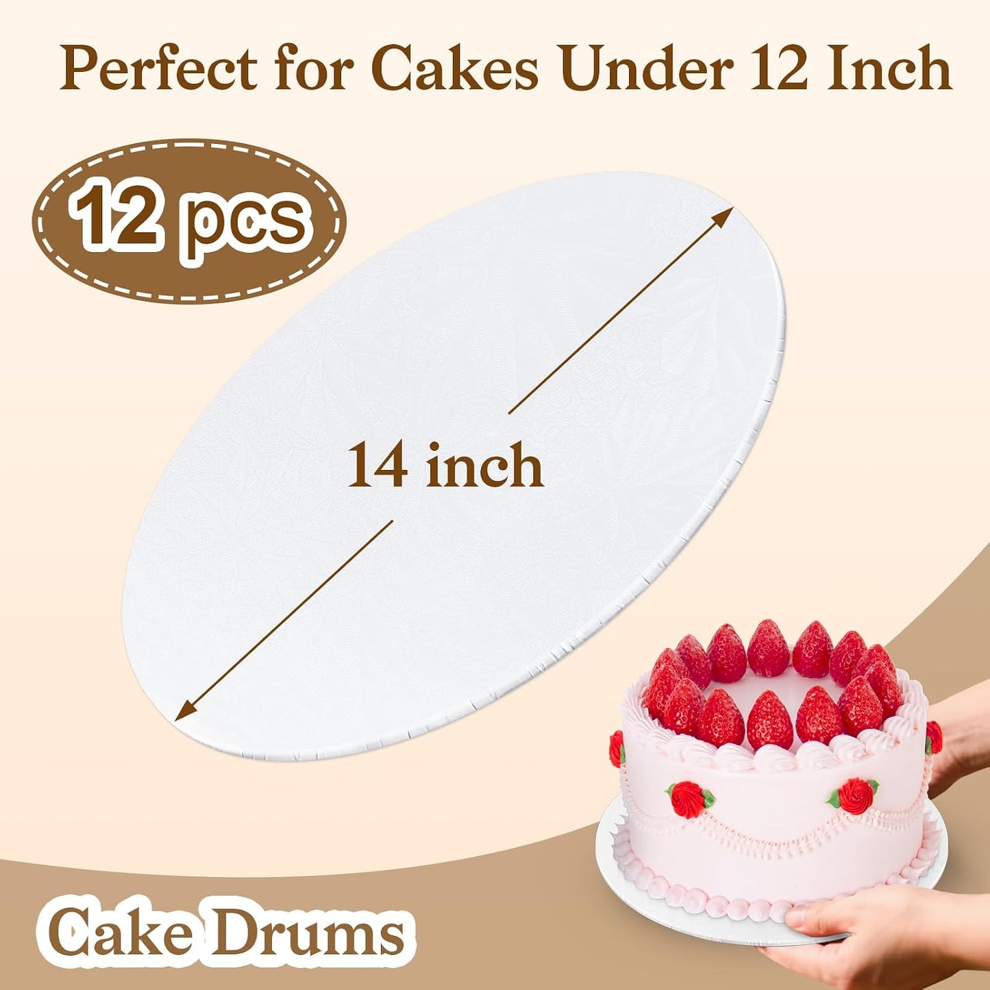 12 Pzas Base Pastel 14pulg Redondas Grado Alimenticio