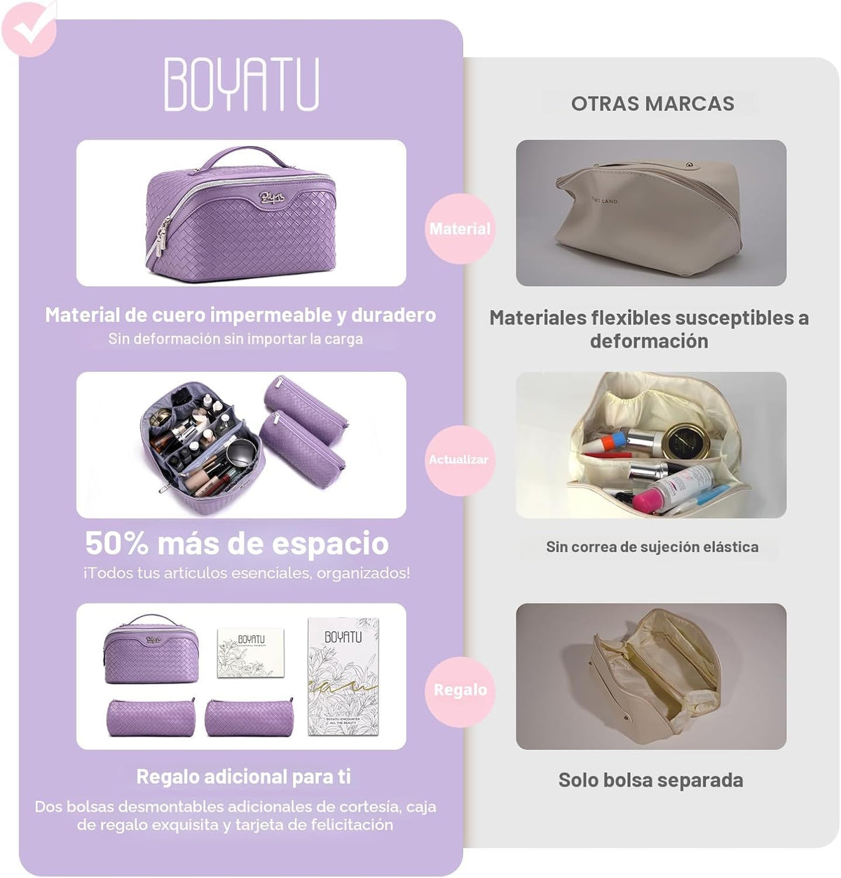 Bolsa maquillaje viaje mujer set 3 pzas con compartimentos