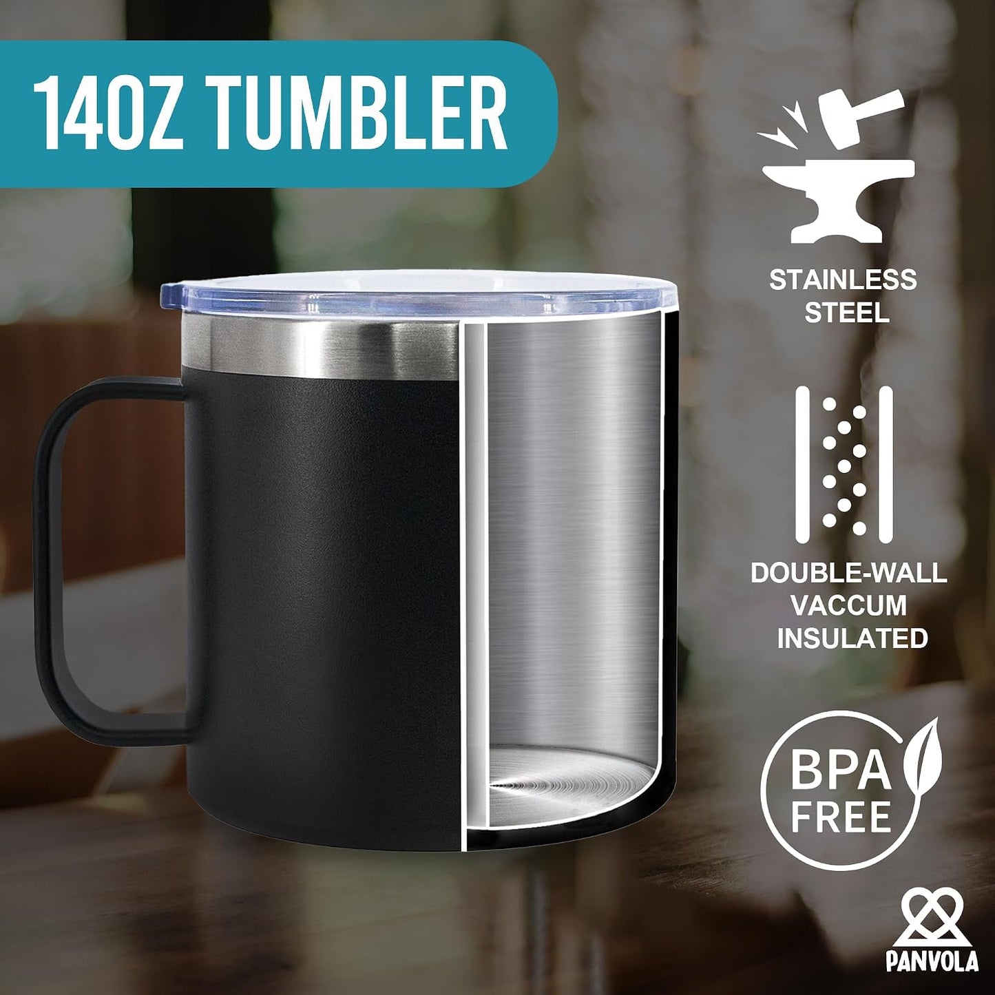 Taza café aislada asa tapa viaje 14oz color negro
