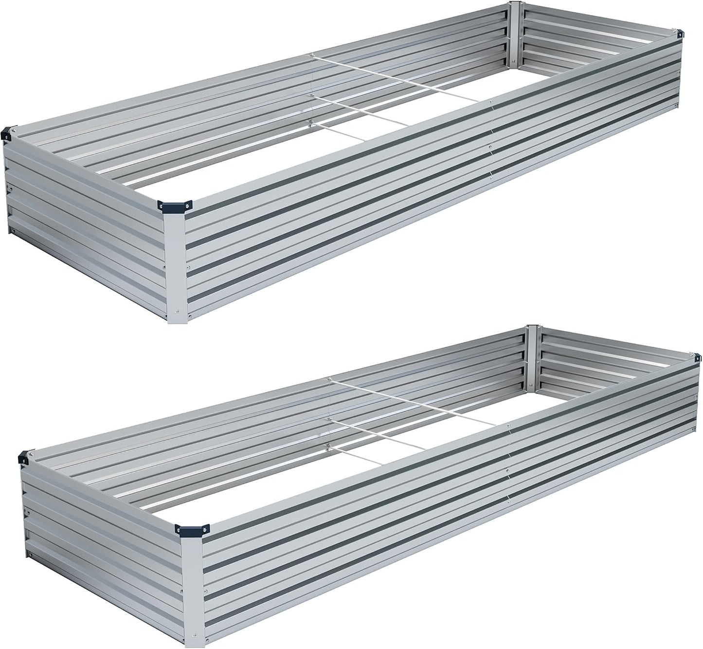 2 Pzas Jardinera Metal Rectangular Exteriores 8x4x1ft Plata