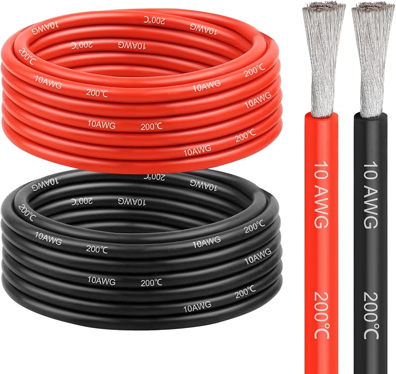 Cable silicona 10 AWG 20 ft cobre estañado rojo y negro