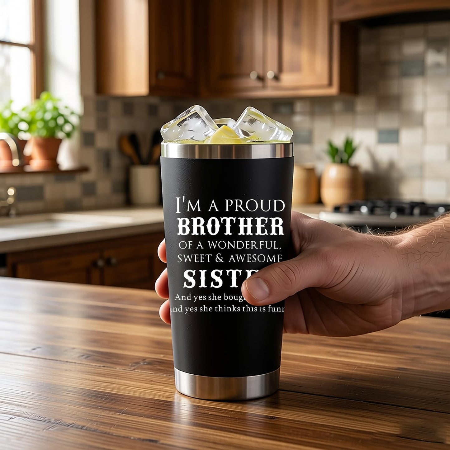 Vaso 20oz para hermano con texto 'I A Proud Brother'