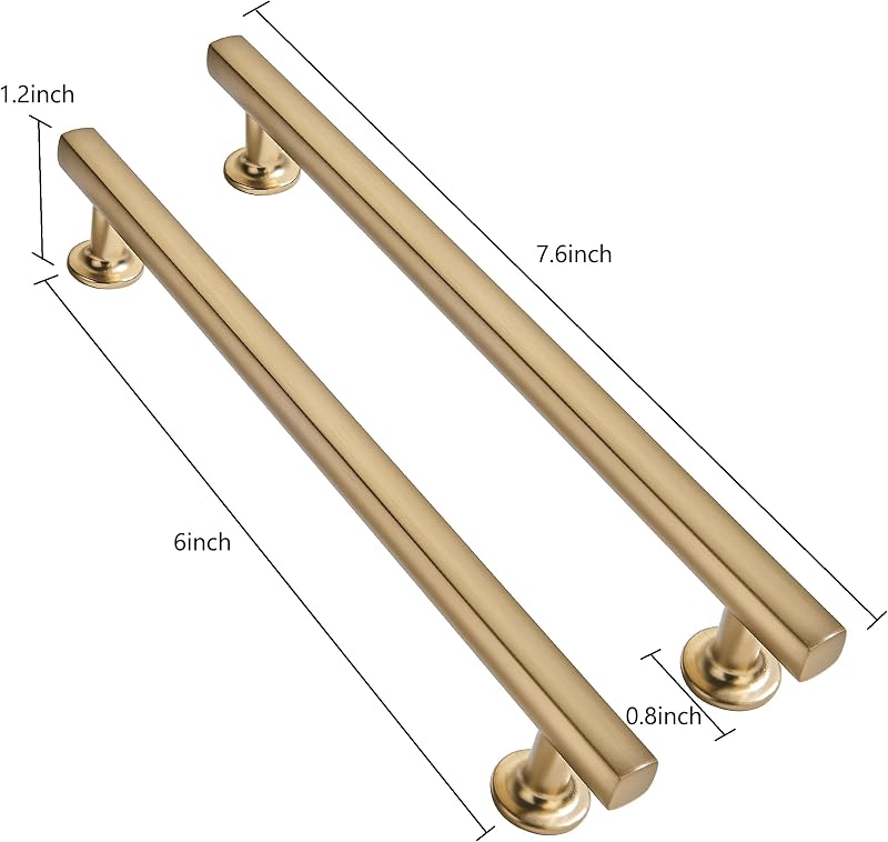 10 Manijas Cajón Latón Cepillado 6" Sólidas para Cocina Baño