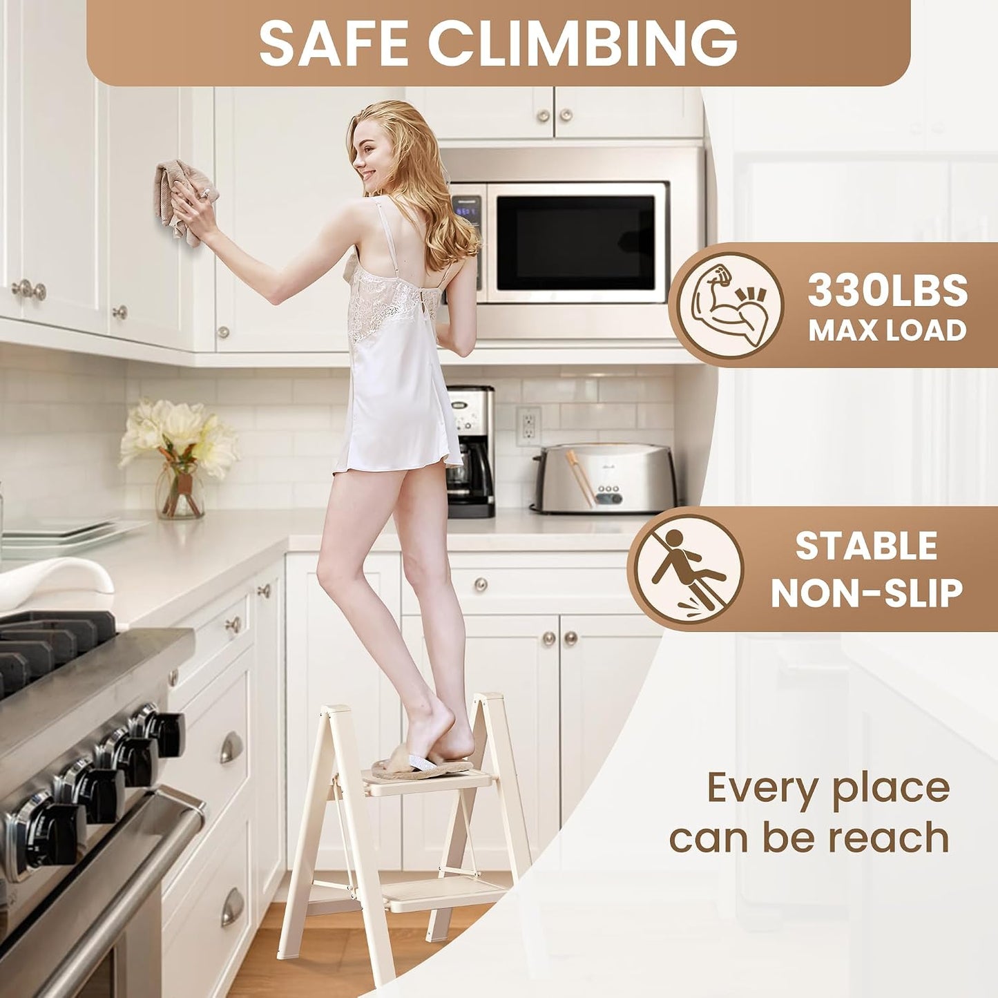 Taburete plegable escalera 2 escalones antiderrap 330lb