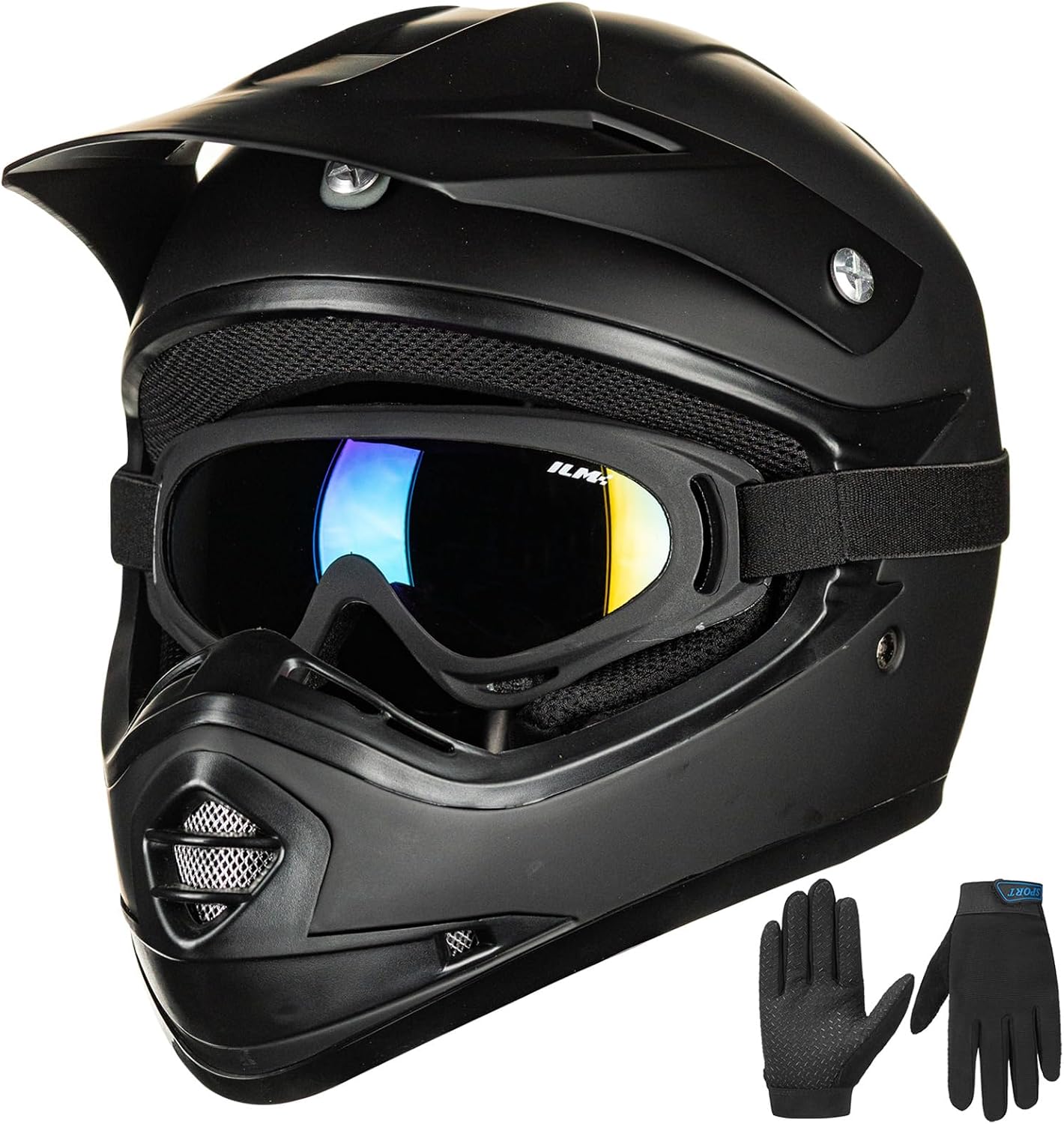 Casco Motocross ATV para Niños con Gafas y Guantes Negro