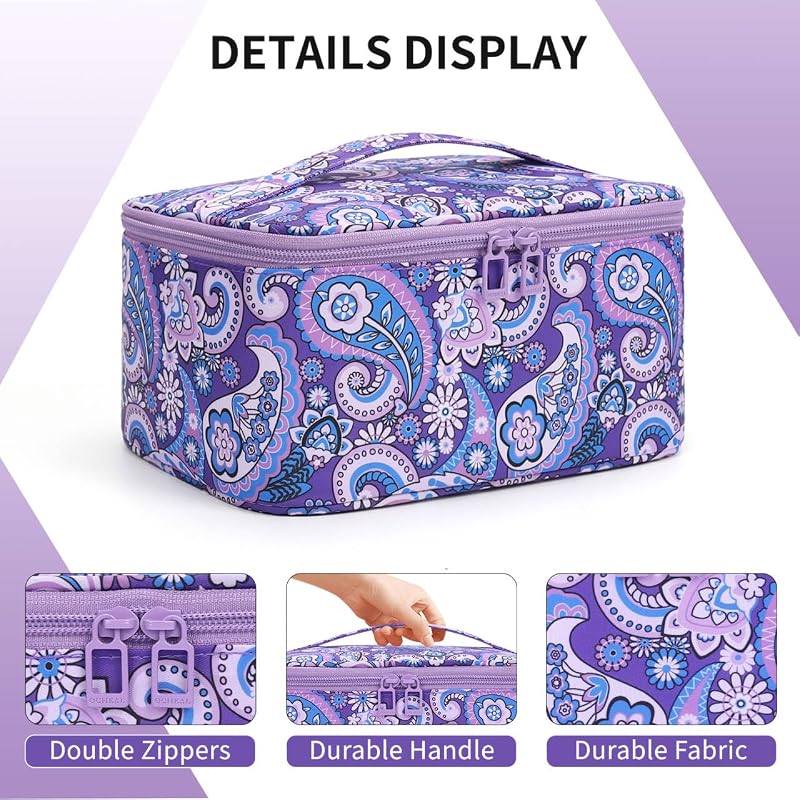 Bolsa maquillaje mujer viaje con asa divisor morado