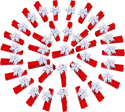 50 Clips Navidad madera roja para tarjetas y fotos