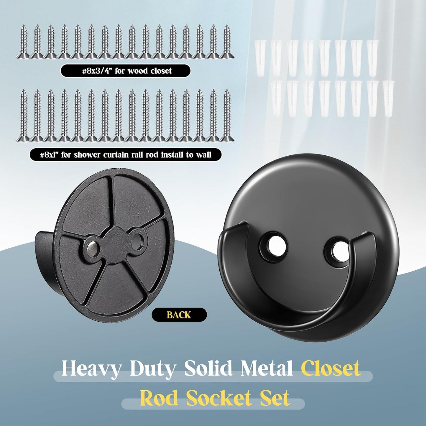 4 Pzas Soporte barra clóset metal negro mate resistente