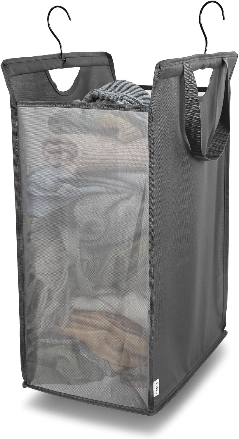 Cesta colgante ropa sucia gris resistente 59L con asas