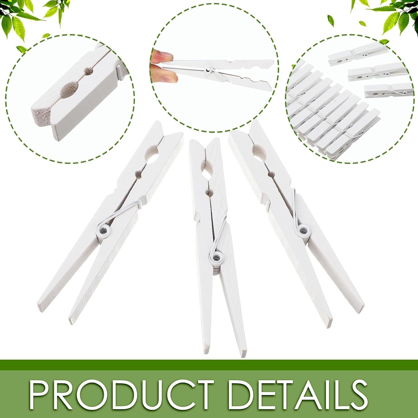 200 Pinzas Madera Resistentes para Colgar Ropa 4" Blanco