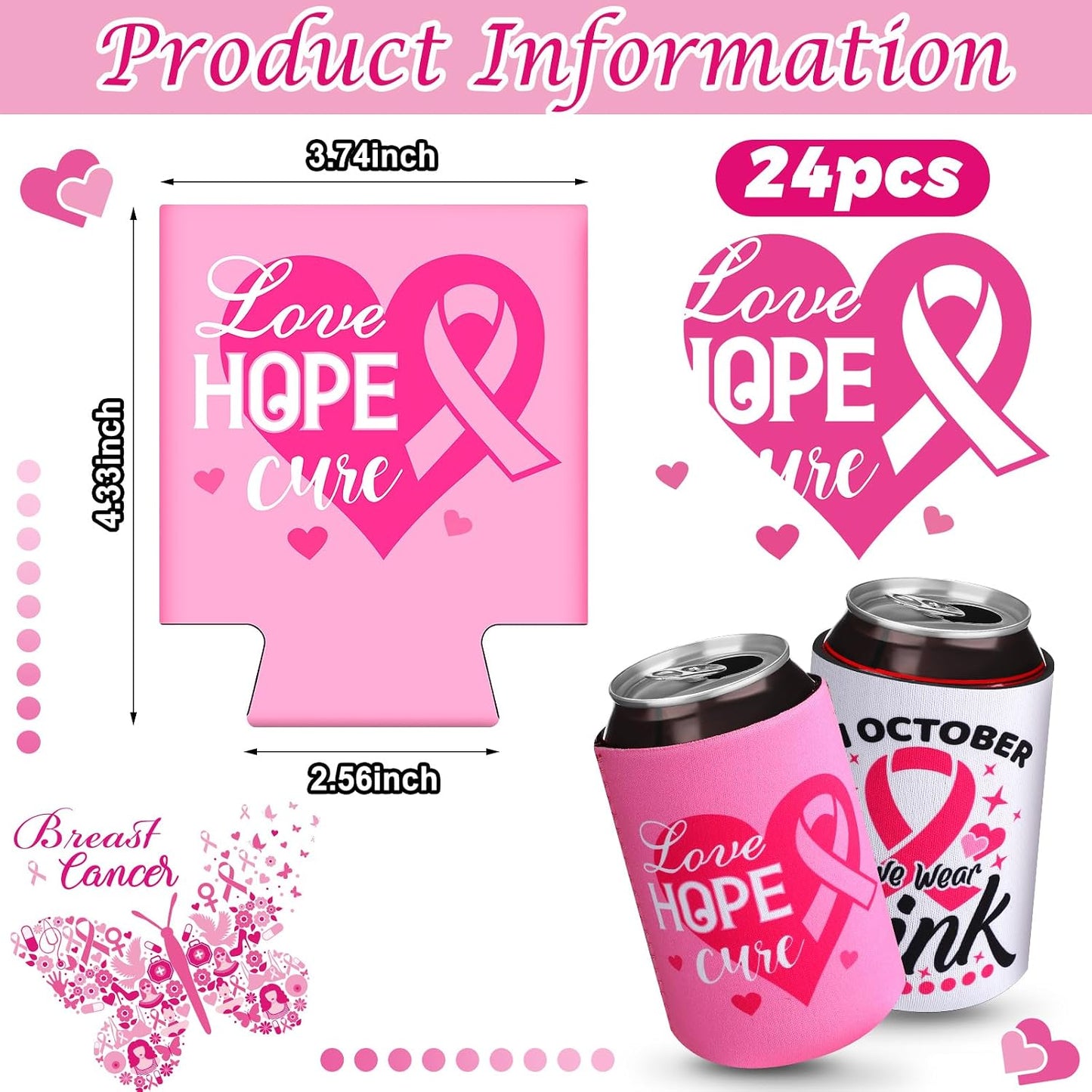 24 Fundas Enfriadores Cinta Rosa 6 Diseños