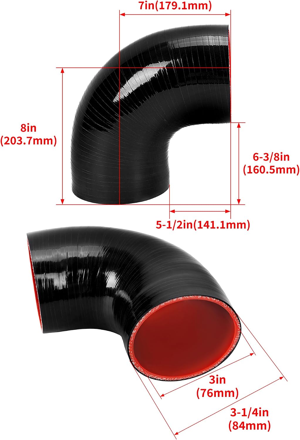 Manguera silicona codo 90 grados 4 capas reforzada 8pulg