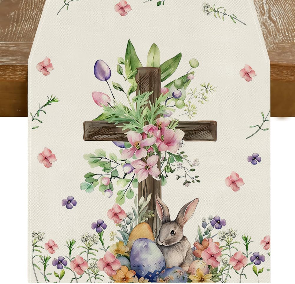 Decoración Pascua Conejito Cruzado Huevos Flores Mesa Arpillera