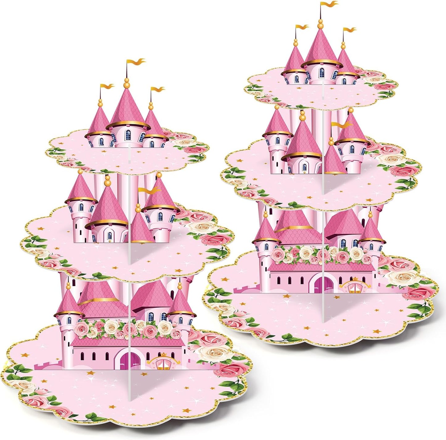 2 Soportes Cupcakes Temática Princesa 3 Niveles Torre Postre Niños