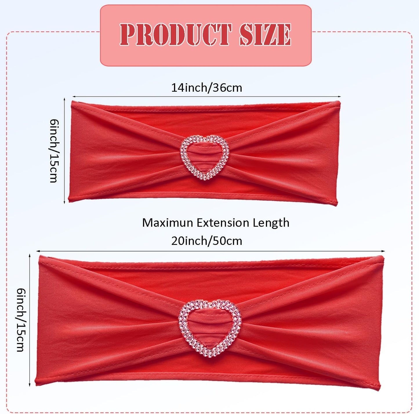 30 Bandas rojas para silla con hebilla corazón decoración
