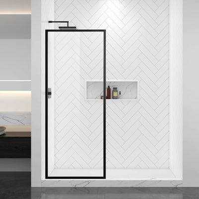 Panel ducha fijo 30x74pulg vidrio templado negro mate
