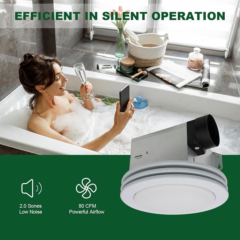 Extractor baño con luz led 3cct 80cfm redondo blanco