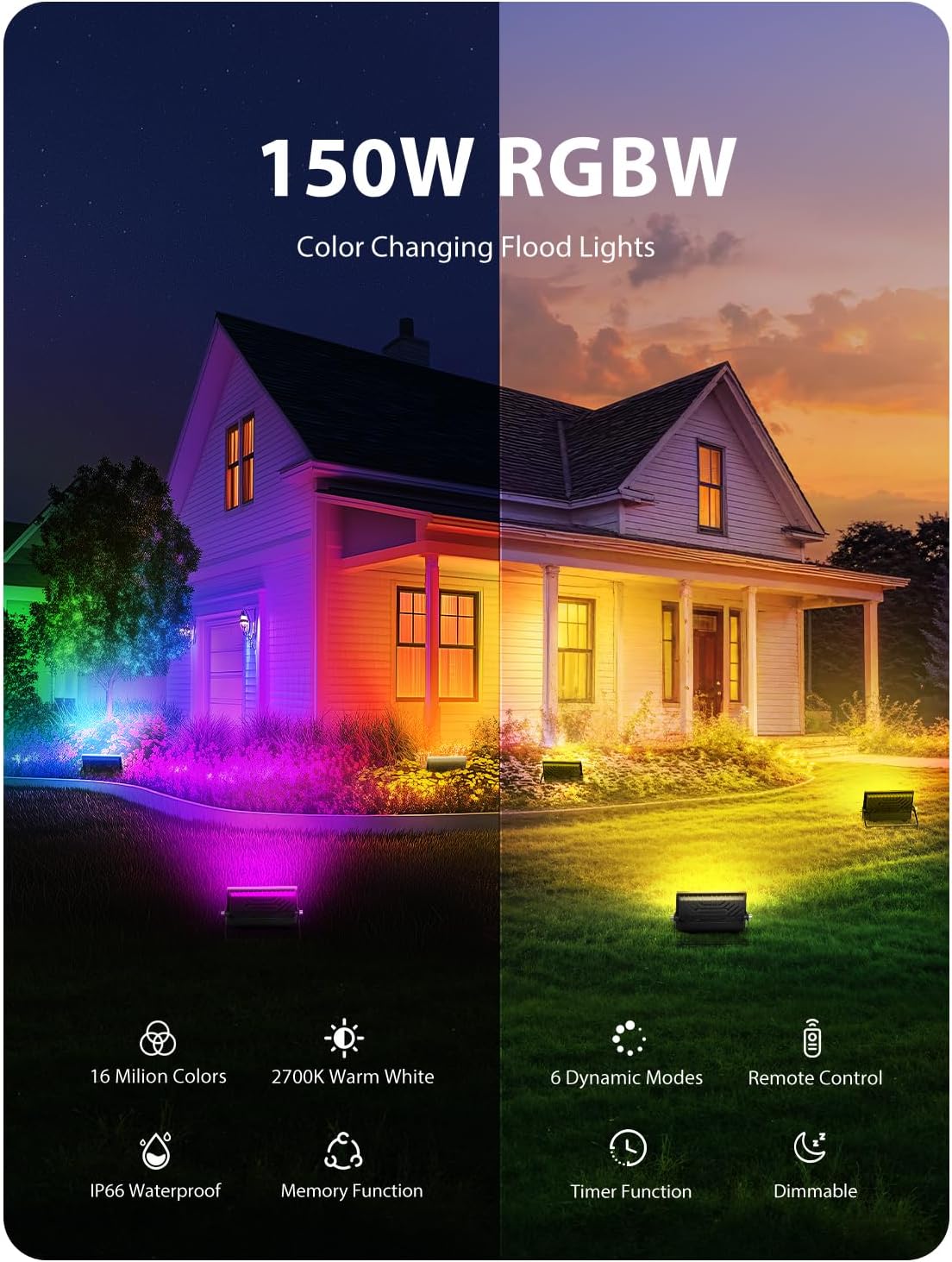 Luz inundación LED 150W RGBW control remoto para eventos