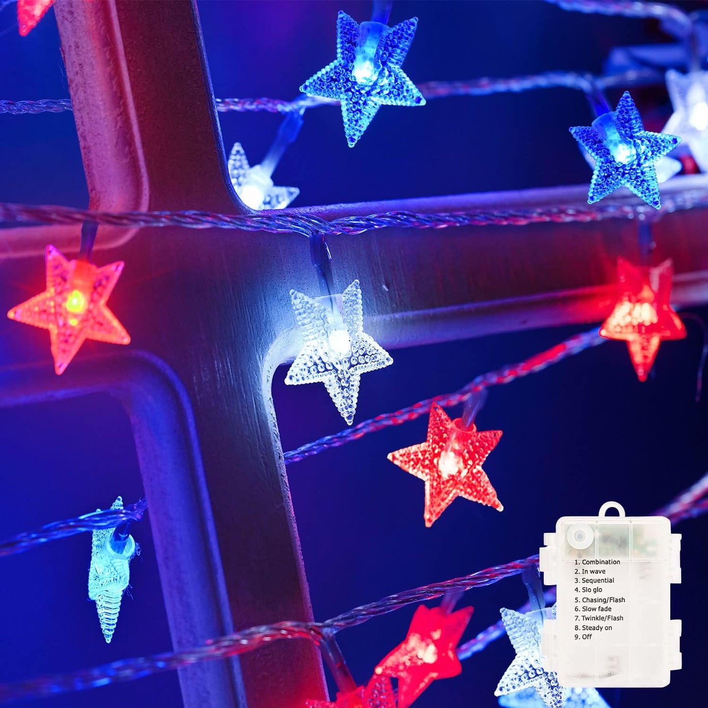 Luces LED 51pies 100 luces estrella 4 de julio con pilas