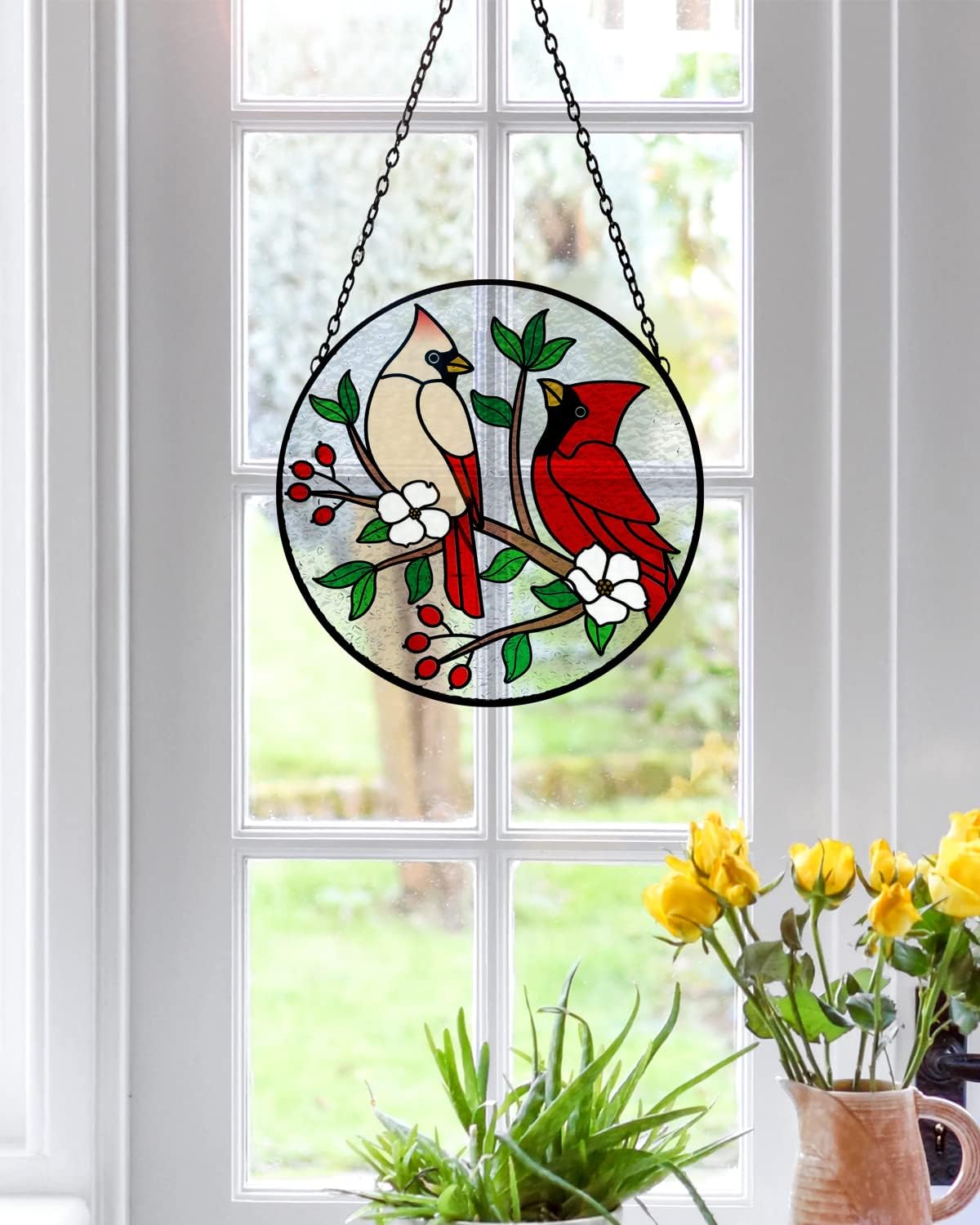 Atrapasoles cardenal vitrales decoración para ventana