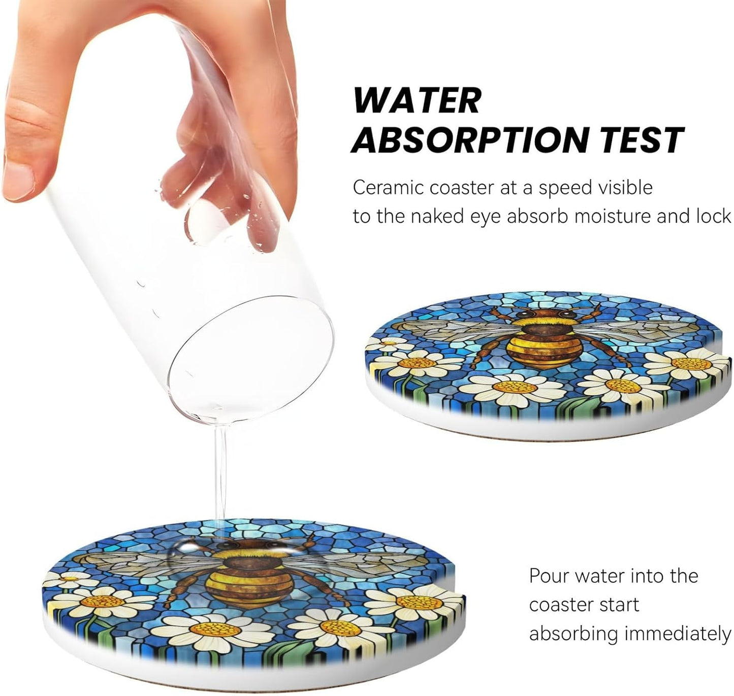 Posavasos cerámica 2.56pulg diseño abeja antideslizante 2uds
