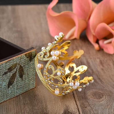 2 Pzas Tiara Perlas Dorado Decoración Pasteles